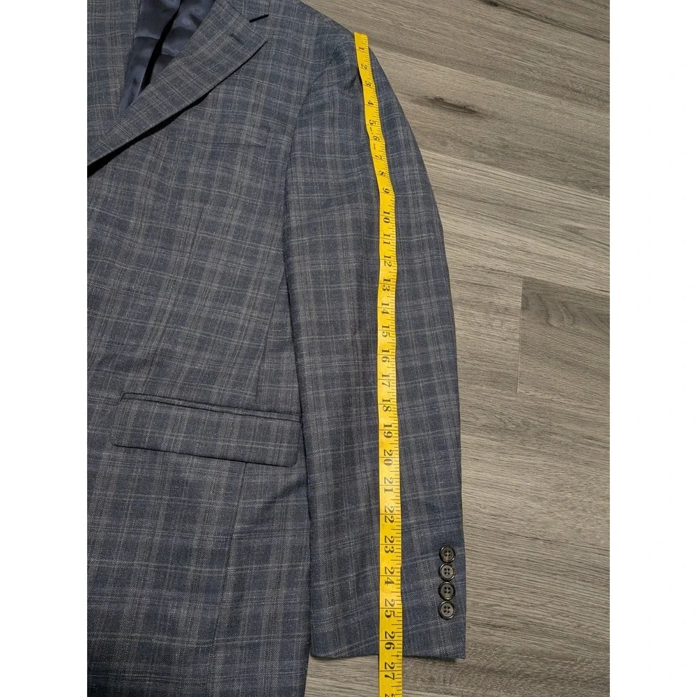 Lauren Ralph‎ Lauren Men's Blue Tartan Plaid Wool Silk Linen Blazer Size 42L
